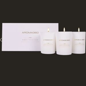 NIB Aroma360 Paris Collection Set of 3 White Scented Candles